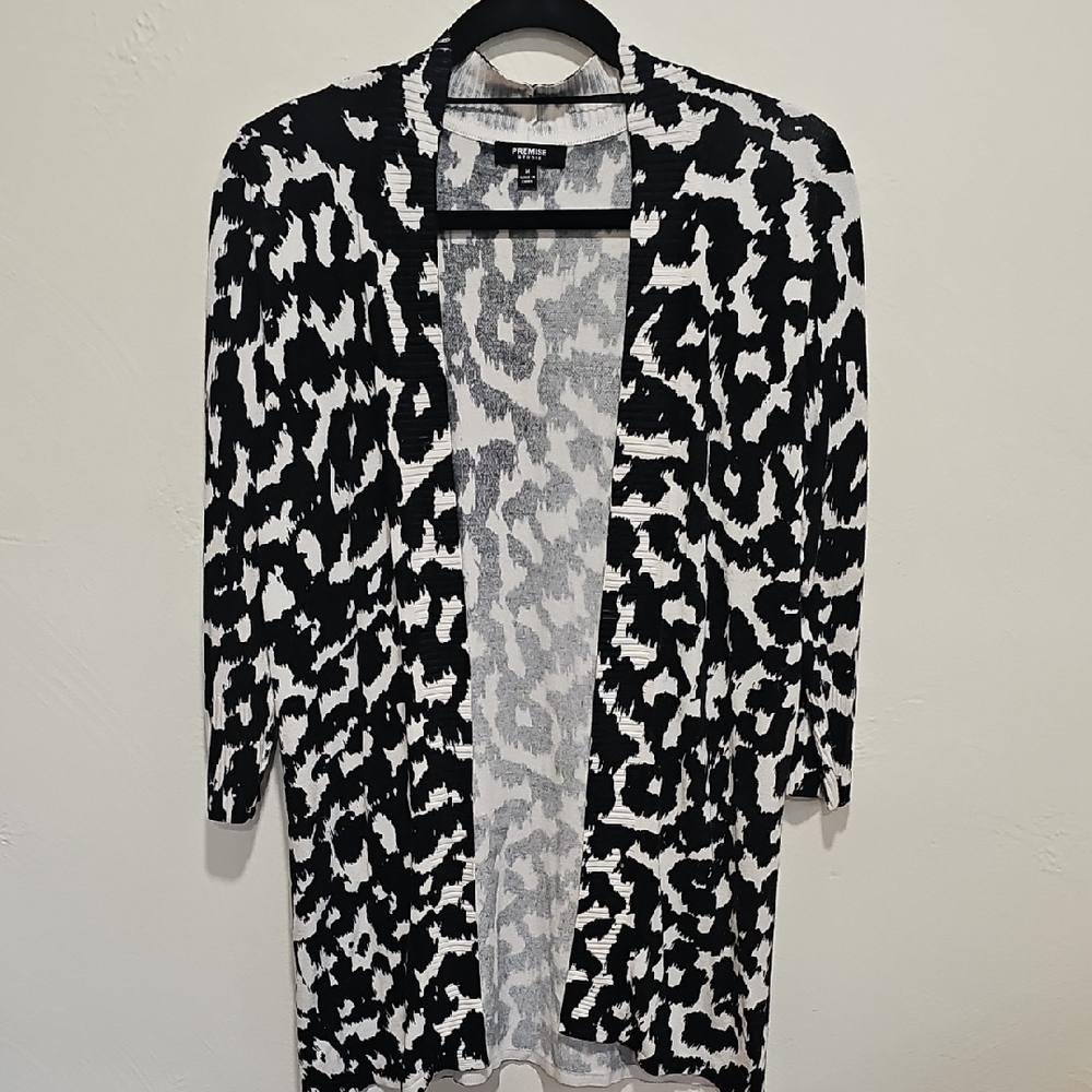 Premise Black and White Animal Print Cardigan
